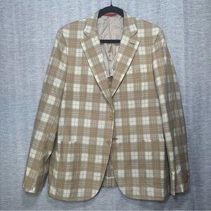 Isaia Napoli Men's Tan Plaid Sport Coat 52R Cotton Silk Italian Luxury Blazer